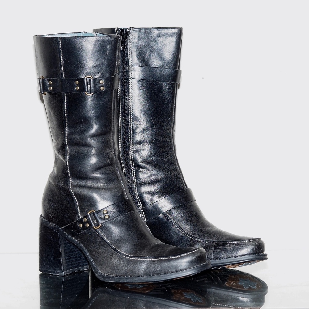 INDIGO by Clarks Tall Black Leather Boots Urban 6M